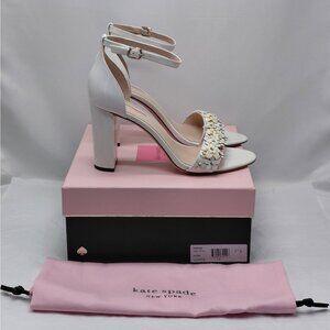 Kate Spade Sanda White Floral Block Heels Bridal Wedding Party Evening